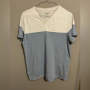 Goodfellow & Co Blue and White Striped V-Neck Tee. Size mens Large.